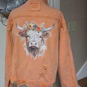 POL Orange Distressed Denim Jacket